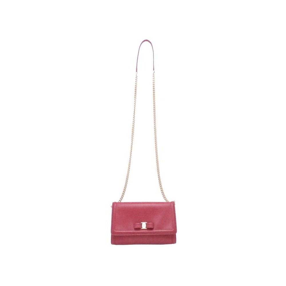 Salvatore Ferragamo Leather Crossbody Shoulder Bag Vara Ribbon Dark Red